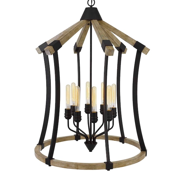 Dali 60W X 8 Metal/Pine Wood Chandelier (Edison Bulbs Not Included)